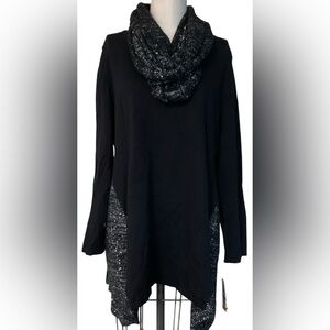 Style&co. Petite PXL Silver Combo Pullover Scarf Sweater